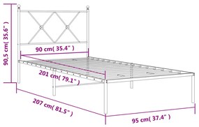 Πλαίσιο Κρεβατιού με Κεφαλάρι Λευκό 90 x 200 εκ. Μεταλλικό - Λευκό