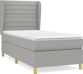 vidaXL Κρεβάτι Boxspring με Στρώμα Ανοιχτό Γκρι 90x190 εκ. Υφασμάτινο