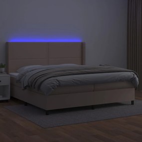 vidaXL Κρεβάτι Boxspring Στρώμα&LED Καπουτσίνο 200x200 εκ. Συνθ. Δέρμα