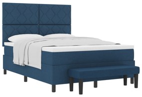 vidaXL Κρεβάτι με Στρώμα και Παγκάκι Μπλε 160x200 εκ Ύφασμα