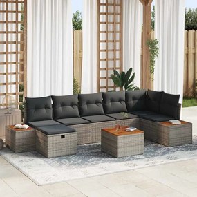 vidaXL Σετ Καναπέ Κήπου με μαξιλάρι 8 pcs Γκρι Πολυ ράταν