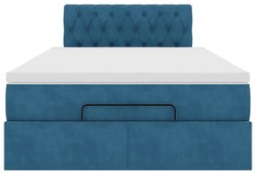 vidaXL Οθωμανικό κρεβάτι με στρώμα&LEDs Σκούρο μπλε 120x200cm Βελούδο