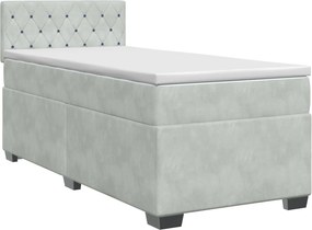vidaXL Κρεβάτι box spring με στρώμα Ανοιχτό γκρι 90 x 200 cm Βελούδο