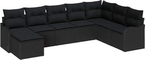 vidaXL Σετ Καναπέ Κήπου με μαξιλάρι 8 pcs Μαύρο Πολυ ράταν