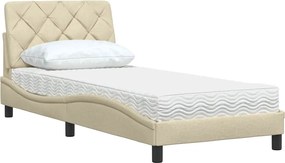 vidaXL Κρεβάτι με Στρώμα Κρεμ 90x190 εκ.Υφασμάτινο