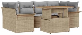 vidaXL Σετ Καναπέ Κήπου με αποθήκευση 7 pcs Μπεζ Πολυ ράταν