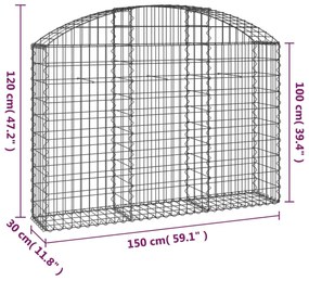 Συρματοκιβώτιο Τοξωτό 150x30x100/120εκ. από Γαλβανισμένο Χάλυβα - Ασήμι