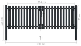 vidaXL Πόρτα Περίφραξης Διπλή Ανθρακί 306 x 125 εκ. Ατσάλινη