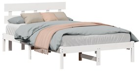 vidaXL Κρεβάτι με κεφαλάρι Λευκό 135x190 εκ Μασίφ ξύλο πεύκου
