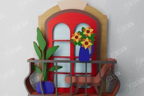 Intra απο ξύλο plywood 3mm-4mm πάχος - Διακοσμητικό Μπαλκόνι με στρώσεις | Τέχνη τοίχου Δίασταση 40x50 cm INTRAFABR-106187950