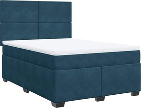 vidaXL Κρεβάτι Boxspring με Στρώμα Μπλε 160x200 εκ. Βελούδινο