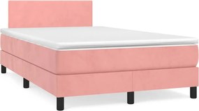 vidaXL Κρεβάτι Boxspring με Στρώμα &amp; LED Ροζ 120x190 εκ. Βελούδινο