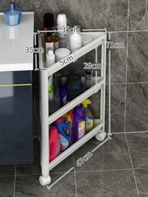 DreamHouse Γωνιακή Τροχήλατη Ραφιέρα/Τρόλεϊ Μπάνιου PL με 3 Ράφια 47x35x71 Λευκή