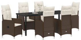 vidaXL 7 τεμαχίων σετ τραπεζαρίας κήπου με μαξιλάρια Καφέ Πολυ Ρατάν