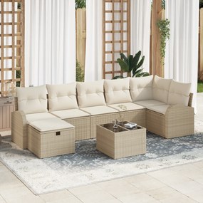 vidaXL Set Καναπέ 8 Τεμαχίων με Μαξιλάρια Μπεζ Πολυ Ρατάν