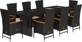 vidaXL Σετ Τραπεζαρίας Κήπου 9 τεμ Μαύρο από Συνθ. Ρατάν με Μαξιλάρια