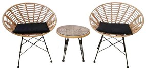 Coral Set SALSA (Τρ.Φ45cm+2Πολ) Μετ.Μαύρο/Wicker Φυσικό,