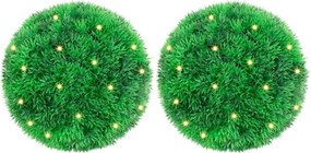vidaXL Τεχνητές μπάλες πυξάρι με φώτα LED 2 τεμ. Πράσινο 22 εκ.