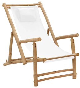vidaXL Σεζλόνγκ Κρεμ Λευκό από Μπαμπού και Καραβόπανο