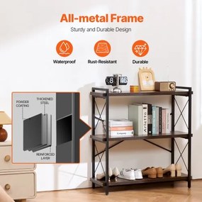 VEVOR Metal Bookshelf Rustic Bookshelf 3-Tier for Living room Bedroom &amp; Office