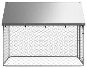 Κλουβί Σκύλου Εξωτερικού Χώρου 200 x 100 x 150 εκ. με Στέγαστρο - Ασήμι