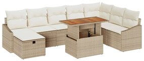 vidaXL Σετ Καναπέ Κήπου Ρυθμιζόμενο ύψος 9 pcs Μπεζ συνθετικό ρατάν