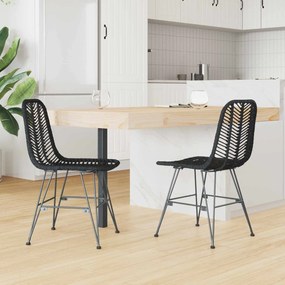 vidaXL Καρέκλα τραπεζαρίας 2 pcs Καλάμι και Σίδερο Μαύρο