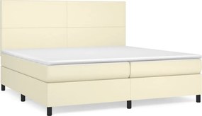 vidaXL Κρεβάτι Boxspring με Στρώμα Κρεμ 200x200 εκ. Συνθετικό Δέρμα