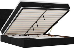 vidaXL Οθωμανικό κρεβάτι με στρώμα &amp; LEDs Μαύρο ύφασμα 180x200cm