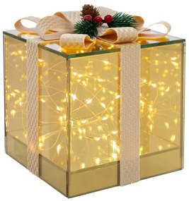 Διακοσμητικό Κουτί Δώρου Με Φωτισμό Led 86224 15x15x15cm Με Μπαταρίες Gold