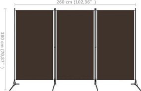 vidaXL Διαχωριστικό Δωματίου με 3 Πάνελ Καφέ 260 x 180 εκ.