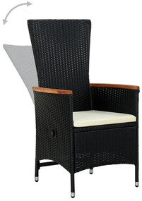 vidaXL Σετ Τραπεζαρίας Κήπου 5 Τεμαχίων Μαύρο με Μαξιλάρια