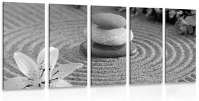 Εικόνα 5 μερών Κήπος Ζεν και πέτρες στην άμμο σε μαύρο & άσπρο