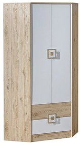 Γωνιακή ντουλάπα Akron F102, Άσπρο, Ελαφριά δρυς, 190x87x87cm, Πόρτες ντουλάπας: Με μεντεσέδες
