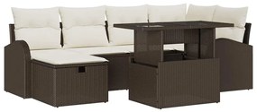 vidaXL Σετ Καναπέ Κήπου με μαξιλάρι 7 pcs Καφέ Πολυ ράταν