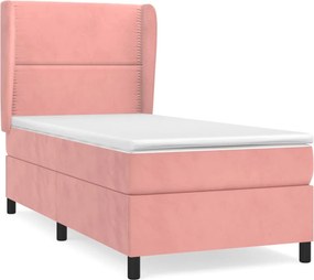 vidaXL Κρεβάτι Boxspring με Στρώμα Ροζ 90x200 εκ. Βελούδινο