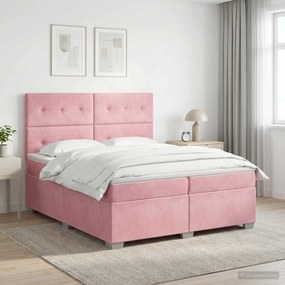 vidaXL Κρεβάτι box spring με στρώμα Ροζ 200 x 200 cm Βελούδο
