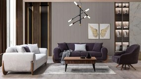Σετ καναπέ με κρεβάτι μοντέρνο μποέμ με πλεκτό ύφασμα και οβάλ μπράτσα Ανθρακί Λευκό 232x92x85 cm