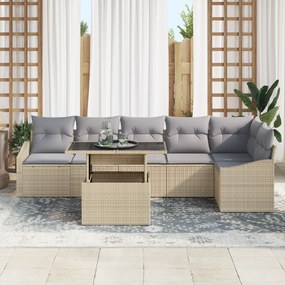 vidaXL σετ καναπέ κήπου 7 κομματιών με μαξιλάρια μπεζ από πολυκαρβόνιο