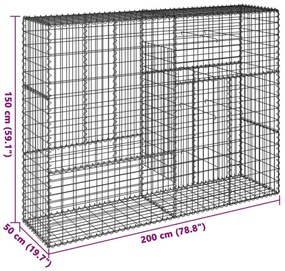 Συρματοκιβώτιο με Κάλυμμα 200x50x150εκ. από Γαλβανισμένο Χάλυβα - Ασήμι