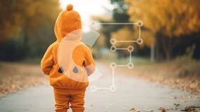 Intra Συλλεκτικό Ξύλινο Παζλ Plywood  4mm - Παιδί με πορτοκαλί κοστούμι που περπατά στο δρόμο Σε Ξύλινο Κουτί - Διαστάσεις Puzzle: 10x10 cm – 25 κομμάτια