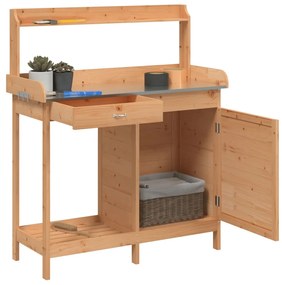 vidaXL Τραπέζι για Γλάστρες+Ντουλάπι Καφέ 110,5x45x124,5εκ Μασίφ Ελάτη