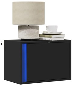 vidaXL Κομοδίνο Επιτοίχιο με Φώτα LED Μαύρο