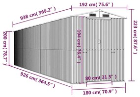 Αποθήκη Κήπου Σκούρο καφέ 192x938x223 εκ. Γαλβανισμένο Ατσάλι - Καφέ