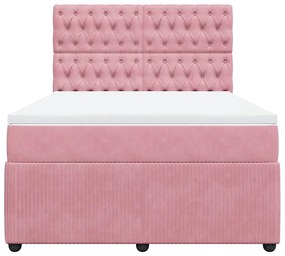vidaXL Κρεβάτι Boxspring με Στρώμα Ροζ 160x200 εκ. Βελούδινο