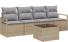 vidaXL Σετ Καναπέ 5 pcs Μπεζ και Γκρι συνθετικό ρατάν