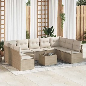 vidaXL Σετ Καναπέ Κήπου 10 pcs Μπεζ Πολυ ράταν