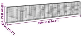 Συρματοκιβώτιο με Κάλυμμα 900x50x150εκ. από Γαλβανισμένο Χάλυβα - Ασήμι