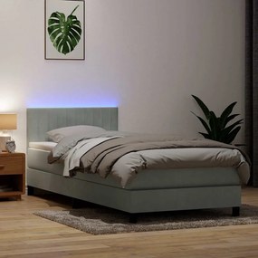 vidaXL Κρεβάτι Boxspring με Στρώμα &amp; LED Ανοιχτό Γκρι 80x210 εκ. Βελούδινο