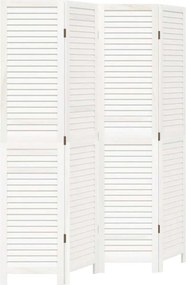 vidaXL Διαχωριστικό Χώρου με 4 Πάνελ Λευκό από Μασίφ Ξύλο Παυλώνιας